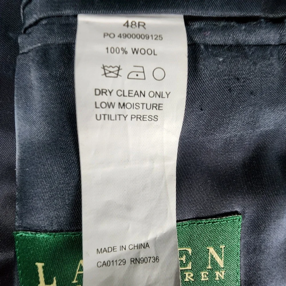 Lauren Ralph Lauren Mens‎ Textured Blue  Wool Blazer Sport Coat 48R EUC